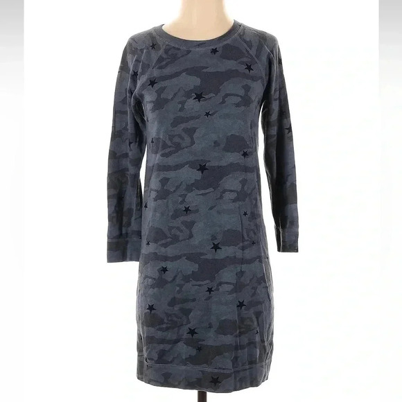 MONROW Blue Camo Stars Sweatshirt Long Sleeve Dress Women’s Size XS - Picture 5 of 9
